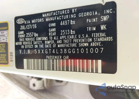 2016 Kia Optima Lx z USA, uszkodzony, nr VIN 5XXGT4L38GG101007